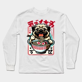 Cute Pug Eating Ramen Long Sleeve T-Shirt